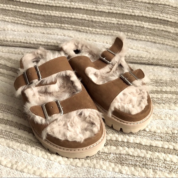 NWOT Dolce Vita | Saddle Tan Leather Suede Sandals & Super Soft Faux Fur Lining - Picture 6 of 13